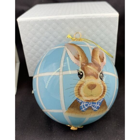 Li Bien Easter Bunny Rabbit Glass Ornament Reverse Painted Lot of 3 - Picture 3 of 8